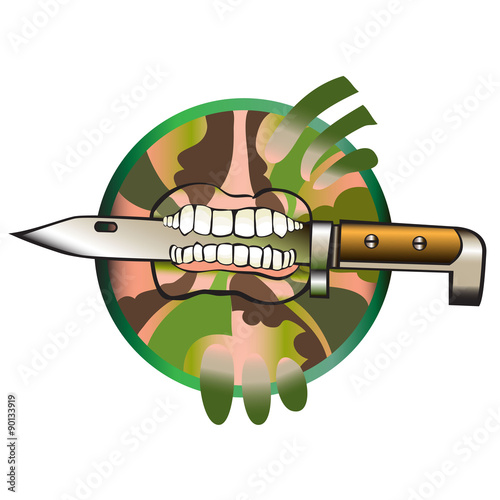 Soldiers knife, which holds in the teeth of soldiers.