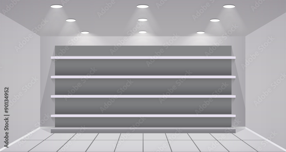 Interior store with empty shelves Interior store with empty shelves