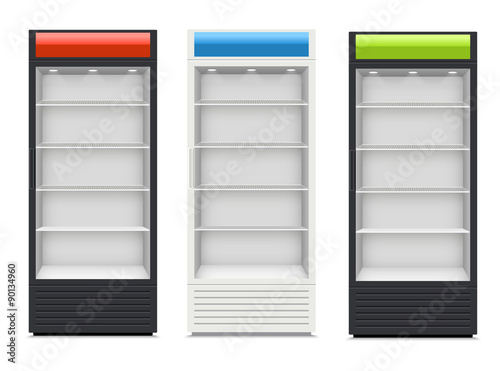 Fridges with glazed door on white background