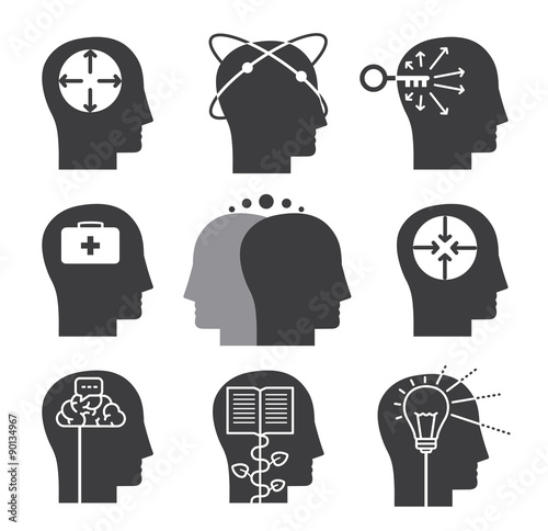 Human thinking icons, set of mental abilities