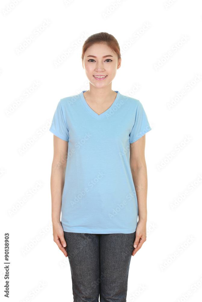 young beautiful female with blank t-shirt young beautiful female with blank t-shirt