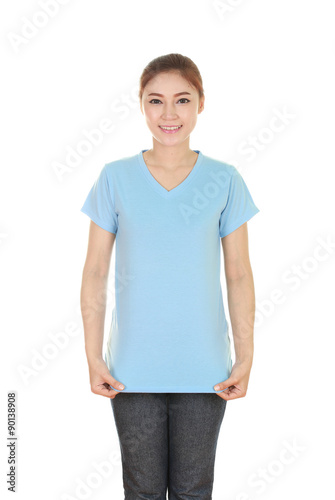 young beautiful female with blank t-shirt