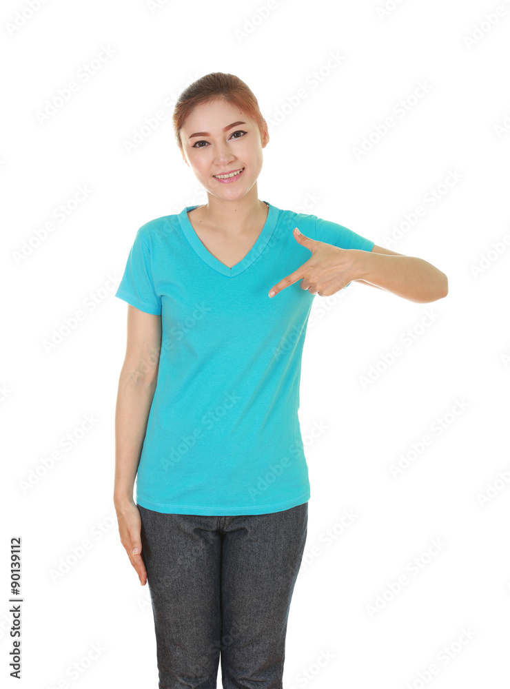 young beautiful female with blank t-shirt young beautiful female with blank t-shirt