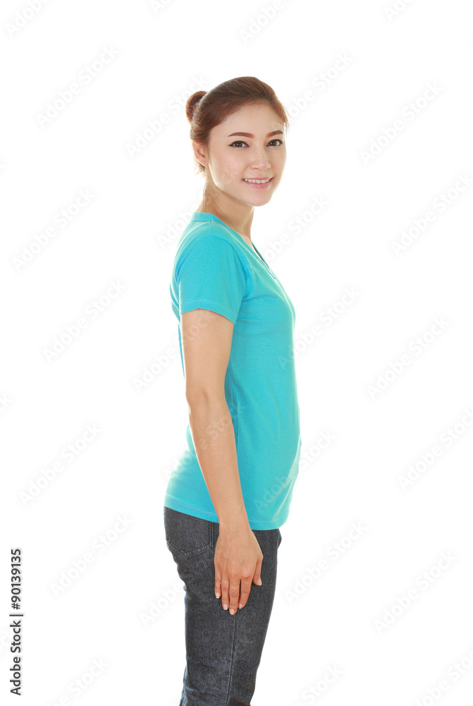 young beautiful female with t-shirt (side view) young beautiful female with t-shirt (side view)