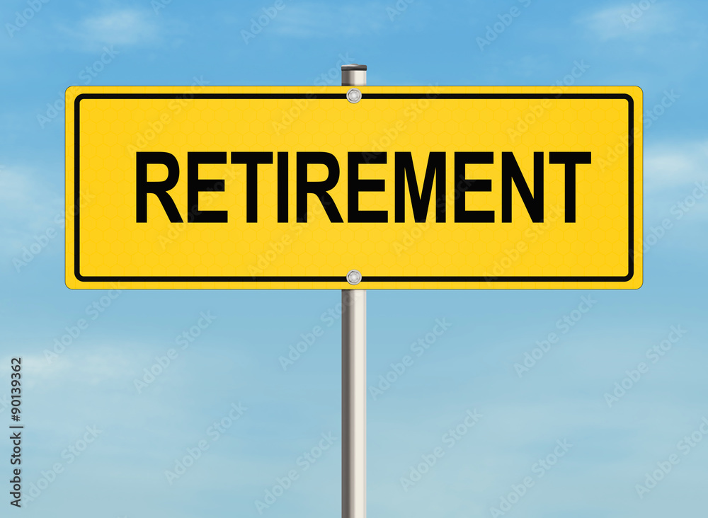 Retirement. Road sign on the sky background. Raster illustration. Retirement. Road sign on the sky background. Raster illustration.