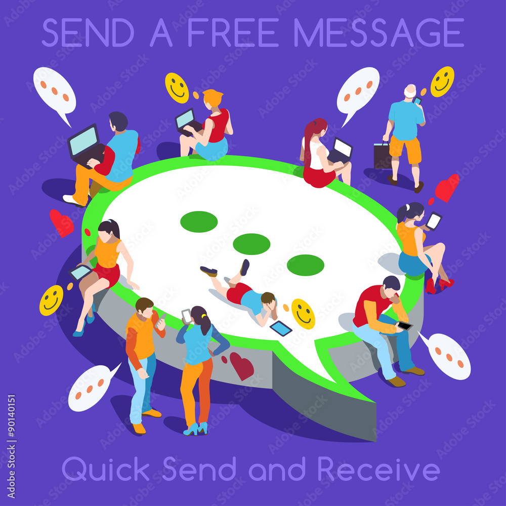 Fototapeta premium Free Chat Set People Isometric