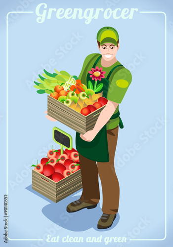 Greengrocer Services People Isometric