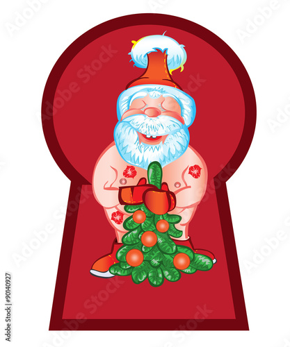 Santa Claus came to visit with a beautiful Christmas tree.