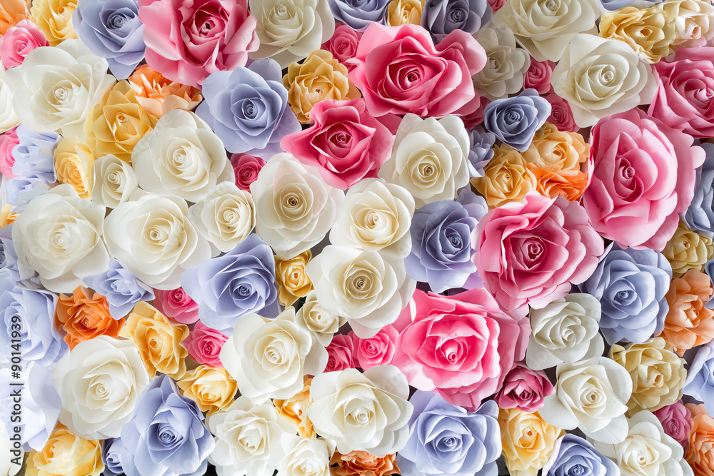 Backdrop of colorful paper roses