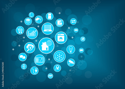 Home automation concept as vector illustration. Smart home devices connected to each other