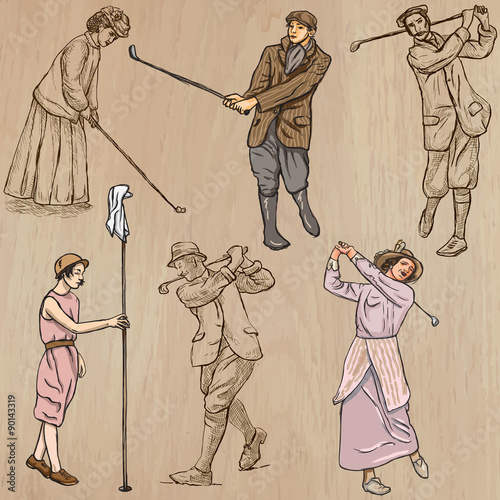 Vintage Golf and Golfers - Hand drawn vectors, freehands