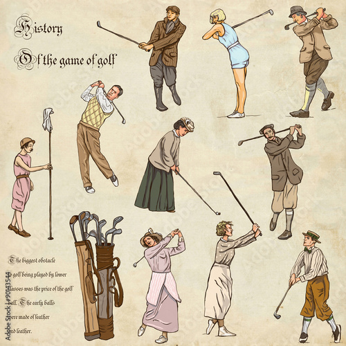 Obraz Golf i golfiści - ręcznie rysowane vintage paczka. Szkicowanie odręczne.