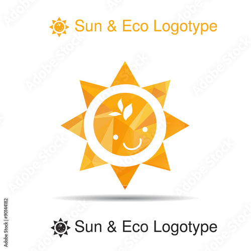 Bio logo, smile and leaves in the sun