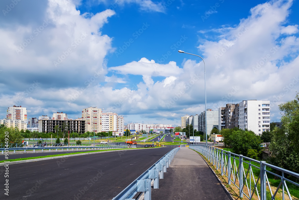 Beautiful cityscape with a new bridge in Selma neighborhood in Kaliningrad
