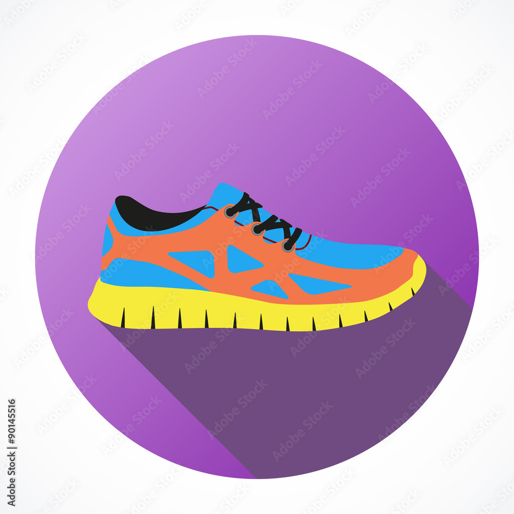 Shoes flat icon with bright colorful running sneakers. Vector Shoes flat icon with bright colorful running sneakers. Vector