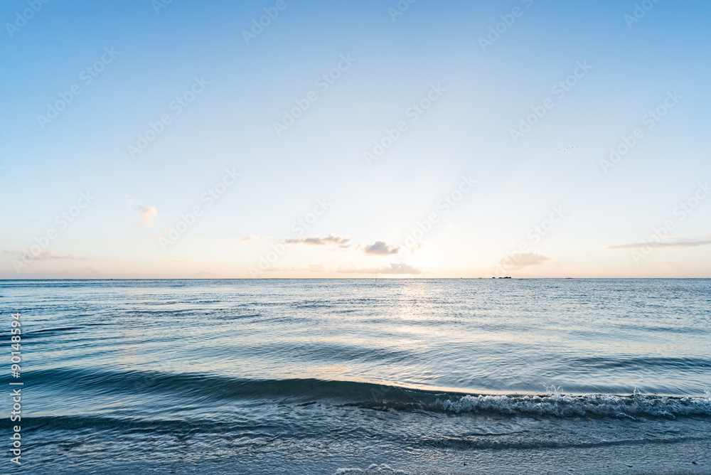 Fototapeta premium Sunset, sunlight, sea. Okinawa, Japan, Asia.
