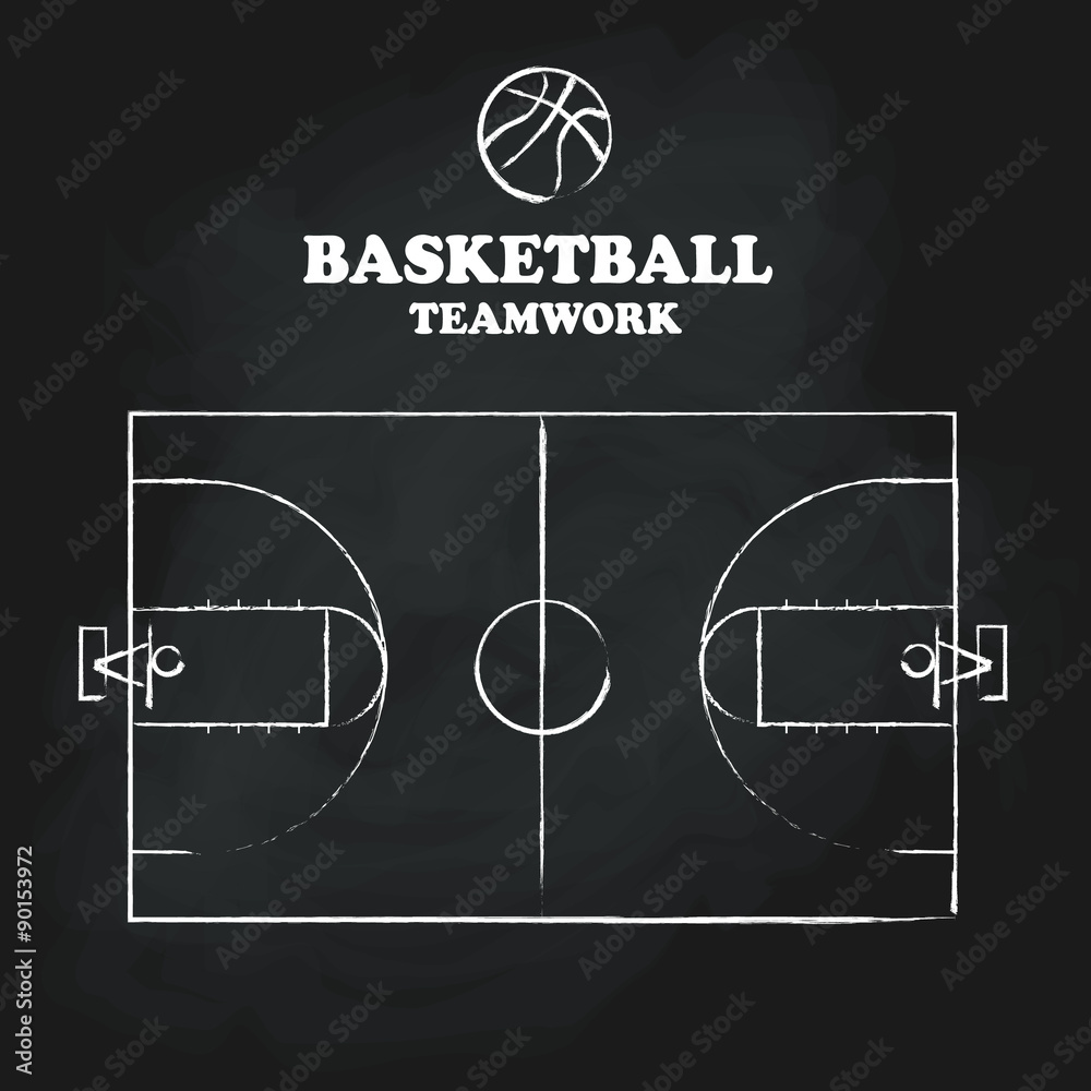 Obraz premium Basketball court floor vintage hand drawn blackboard vector illu