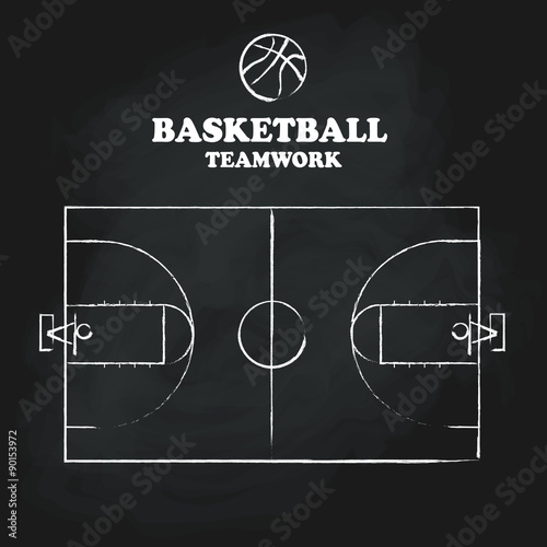 Basketball court floor vintage hand drawn blackboard vector illu