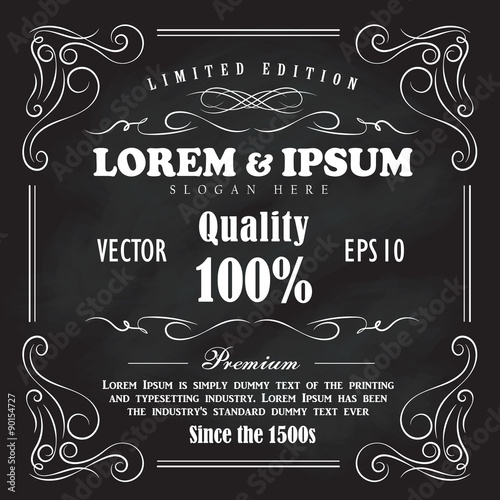 Vintage frame border hand drawn blackboard banner vector illustr