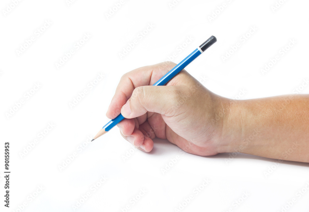 Pencil in man hand isolated on white background. Pencil in man hand isolated on white background.
