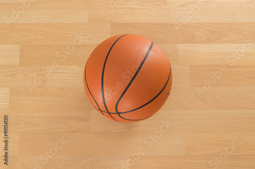 Close up Basketball on wooden floor background
