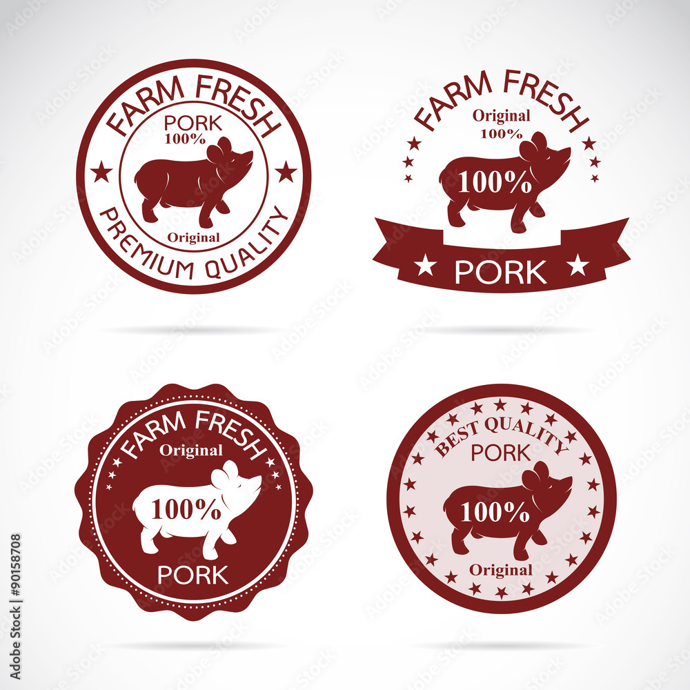 Obraz premium Set of vector pig label on white background