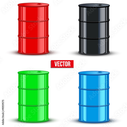 Set of metal oil barrels. Vector illustration on white