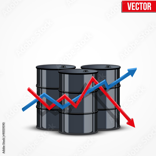 Oil barrels on the price chart background