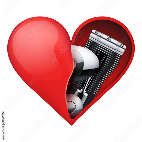 Metal engine inside a red heart