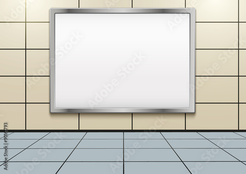 Empty mockup billboard inside metro or subway. Vector