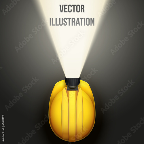 Background of Classic vintage miners helmet with lamp. Top view