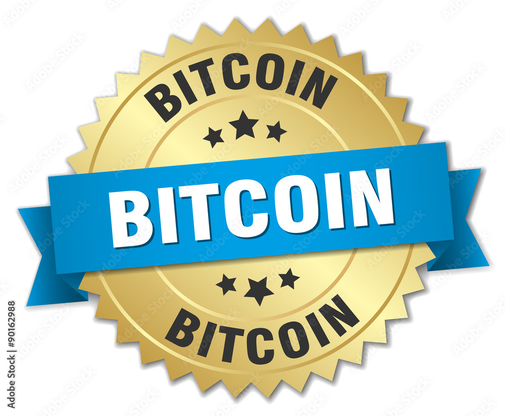 bitcoin 3d gold badge with blue ribbon bitcoin 3d gold badge with blue ribbon