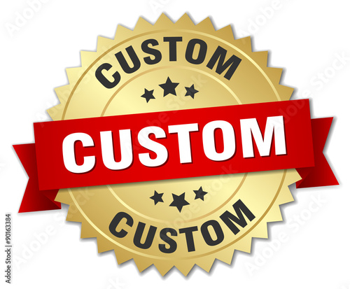 custom 3d gold badge with red ribbon