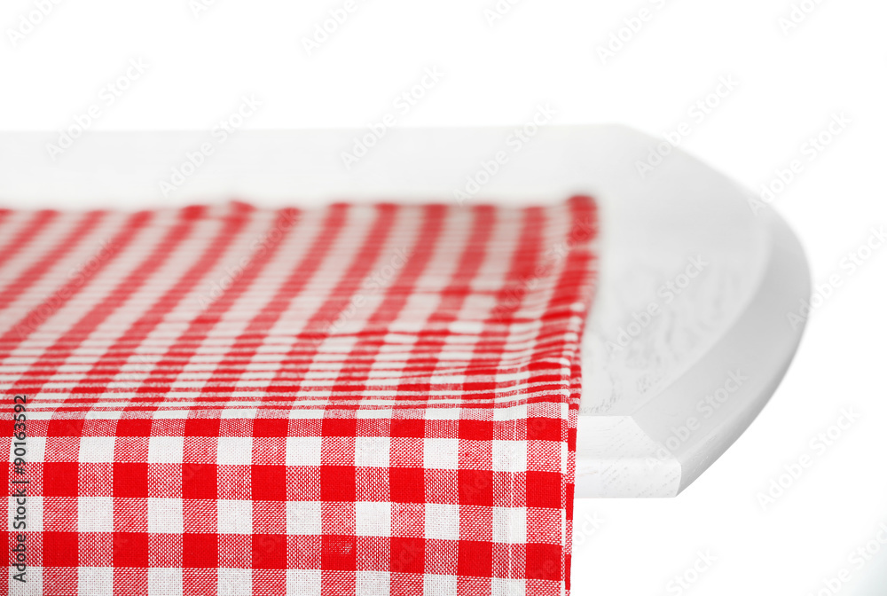 Wooden table with napkin isolated on white Wooden table with napkin isolated on white