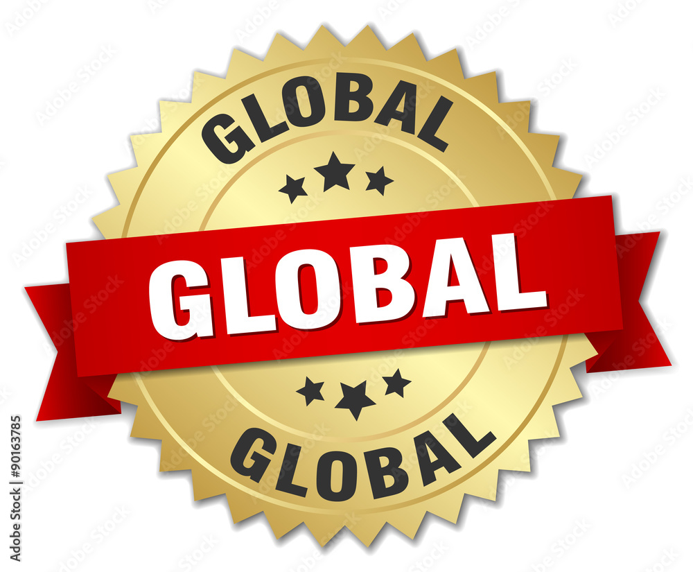 global 3d gold badge with red ribbon global 3d gold badge with red ribbon
