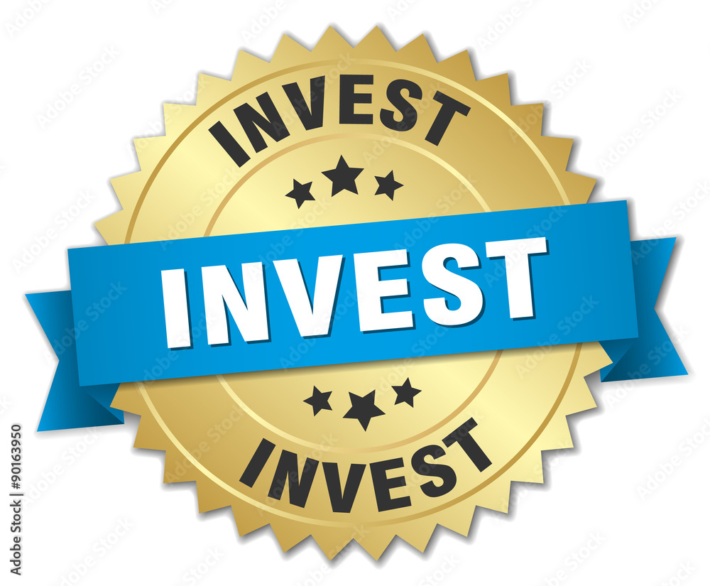 invest 3d gold badge with blue ribbon invest 3d gold badge with blue ribbon