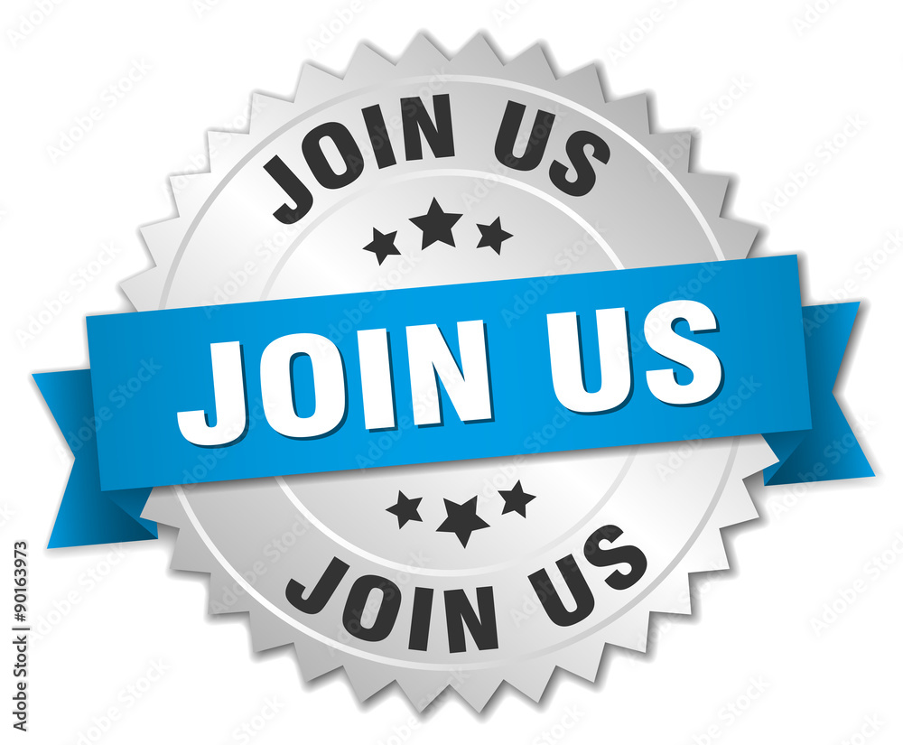 join us 3d silver badge with blue ribbon join us 3d silver badge with blue ribbon