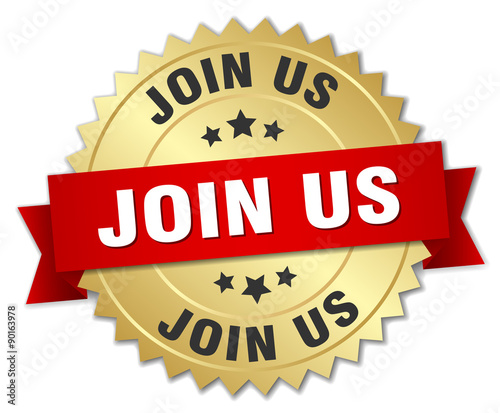 join us 3d gold badge with red ribbon
