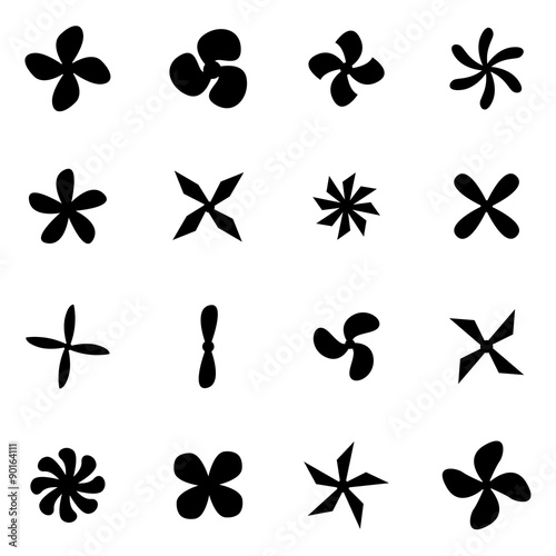 Vector black fans and propellers icon set