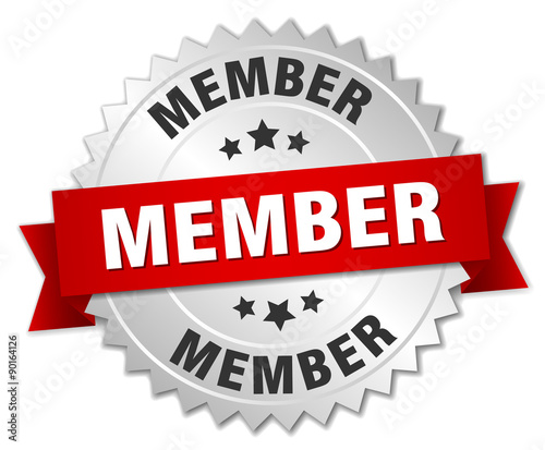 member 3d silver badge with red ribbon