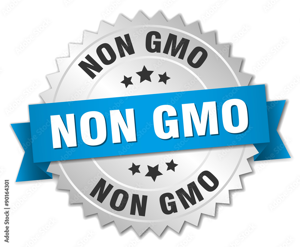 non gmo 3d silver badge with blue ribbon non gmo 3d silver badge with blue ribbon