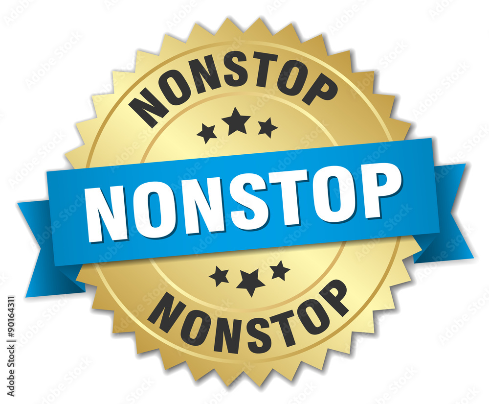 nonstop 3d gold badge with blue ribbon