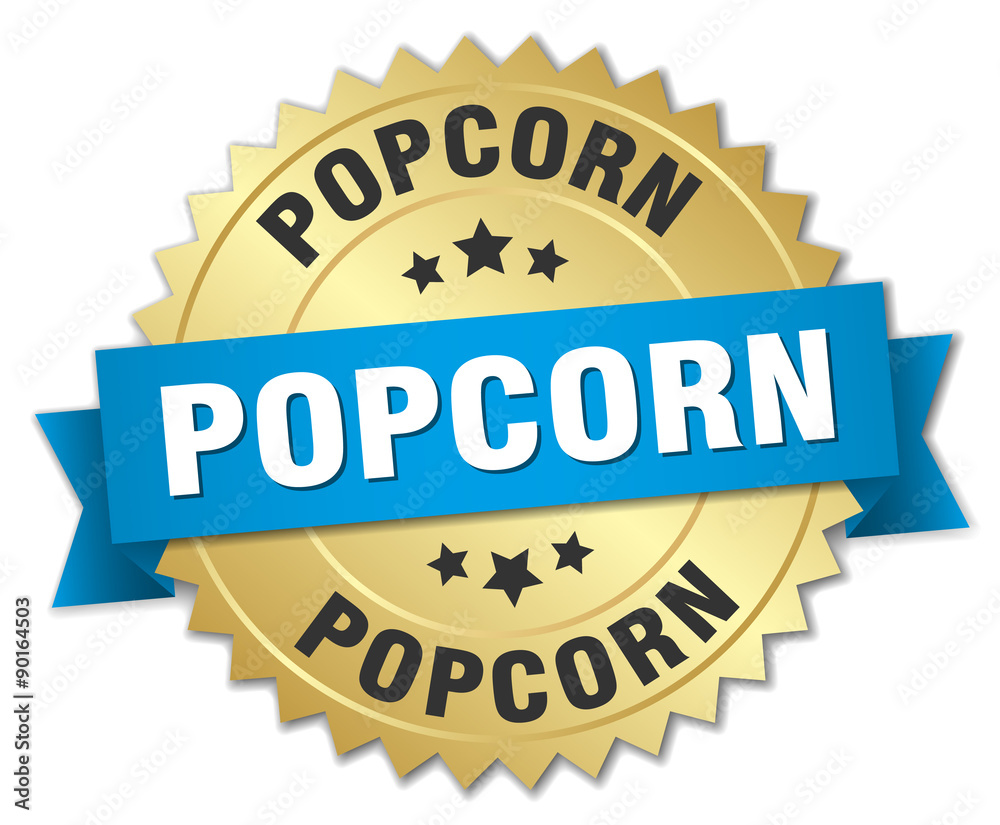 popcorn 3d gold badge with blue ribbon popcorn 3d gold badge with blue ribbon