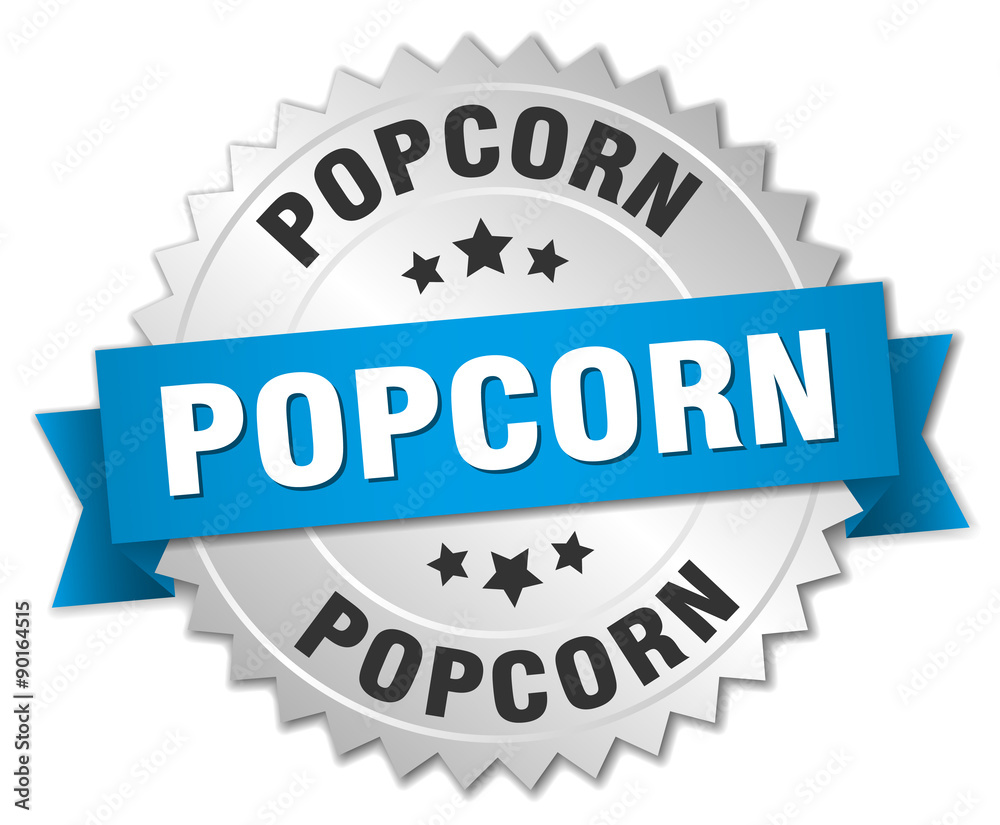 popcorn 3d silver badge with blue ribbon popcorn 3d silver badge with blue ribbon