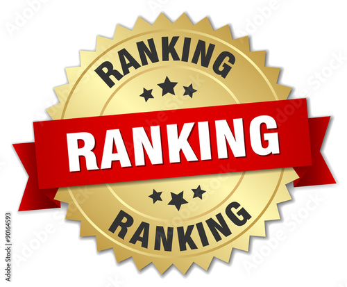 ranking 3d gold badge with red ribbon