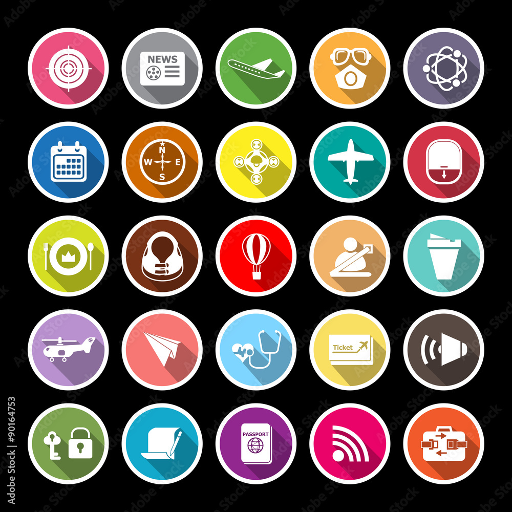 Air transport related flat icons with long shadow Air transport related flat icons with long shadow