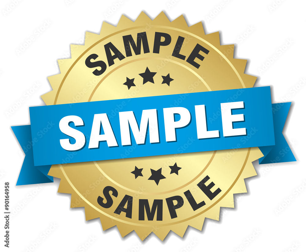sample 3d gold badge with blue ribbon