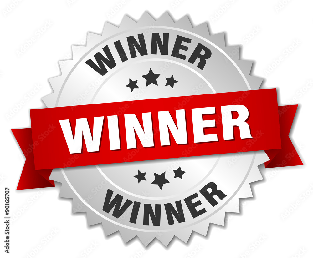 winner 3d silver badge with red ribbon winner 3d silver badge with red ribbon