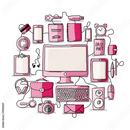 Set of digital office devices. Sketch for your design