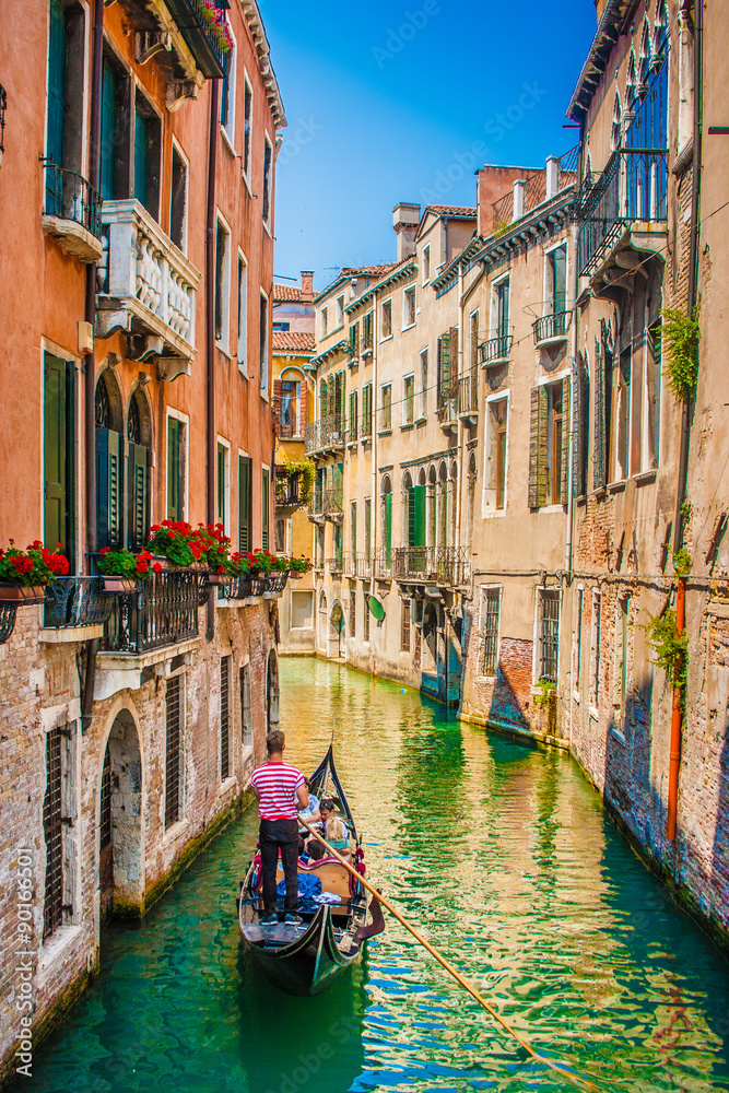 Traditional Gondola on canal in Venice, Italy